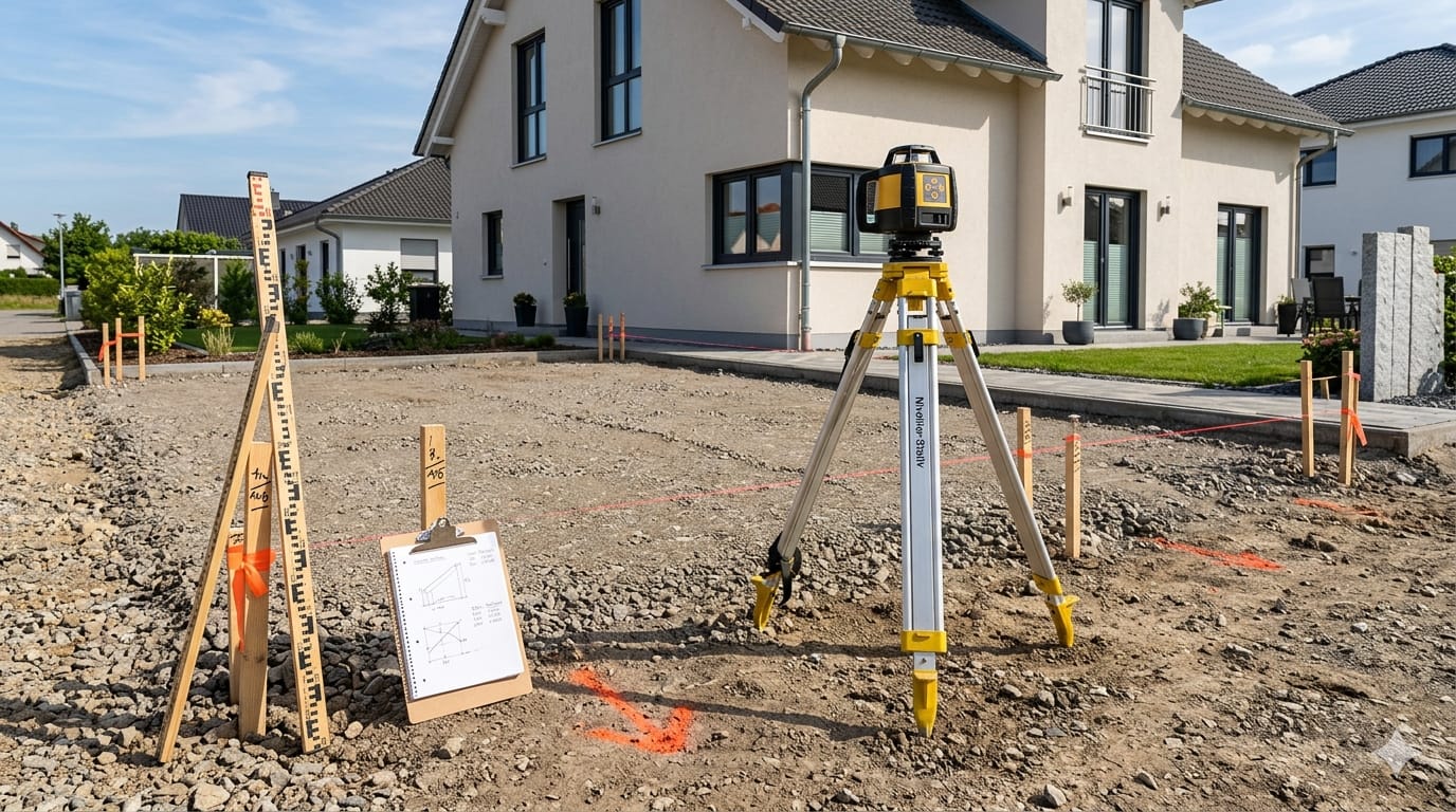 Aufmaß einer Hofeinfahrt mit Lasergerät