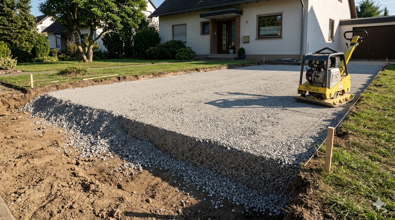Tragfähiger Frostschutz-Unterbau wird verdichtet