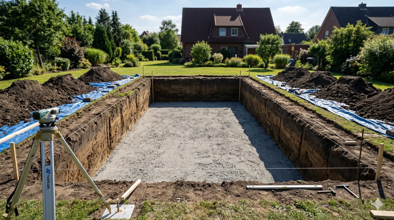 Baugrube für ein Stahl-Polymer-Becken