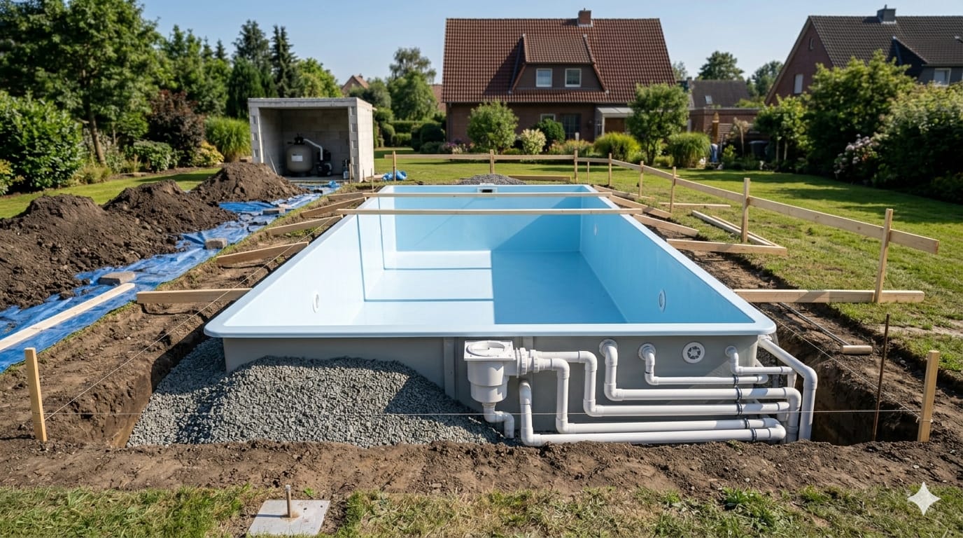 Montage des Pool-Beckens