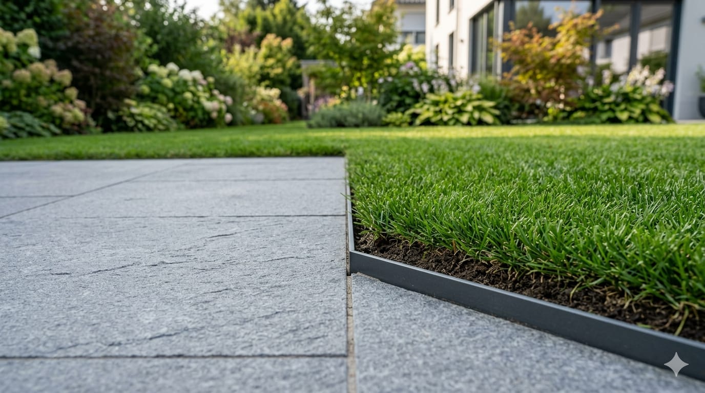 Übergang Terrasse zu Rasenfläche