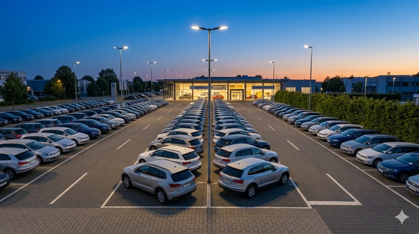 Verkaufsfläche bei Dämmerung