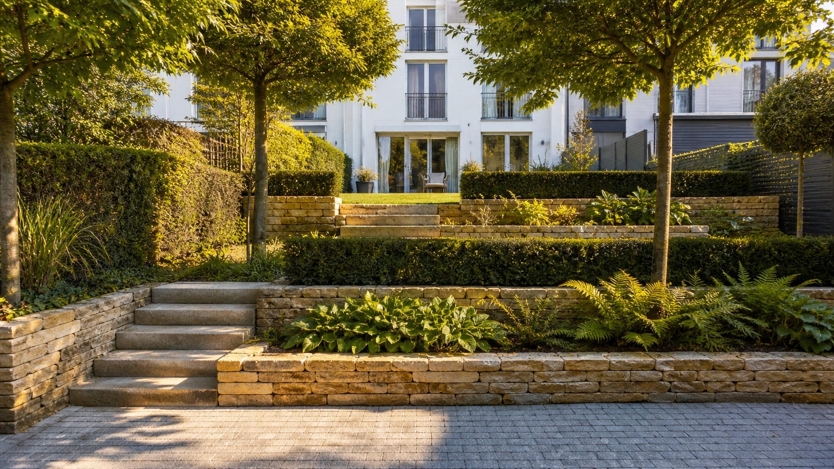 Granit-Terrasse oberhalb der Mauer