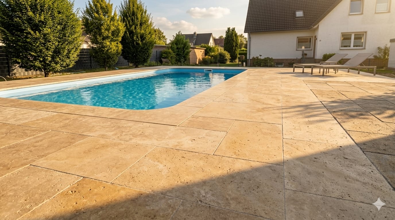 Travertin-Terrasse am Pool